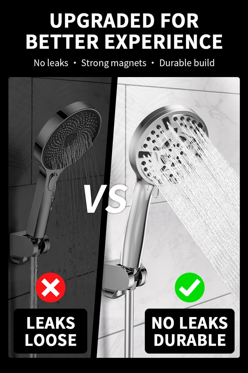 Magnetic Shower Head with Handheld - 10 Spray Modes High Pressure Filtered Showerhead, Detachable Magnetic Mount, Built-in WaterFilter, Extra Cleaning Nozzle, Chrome Silver