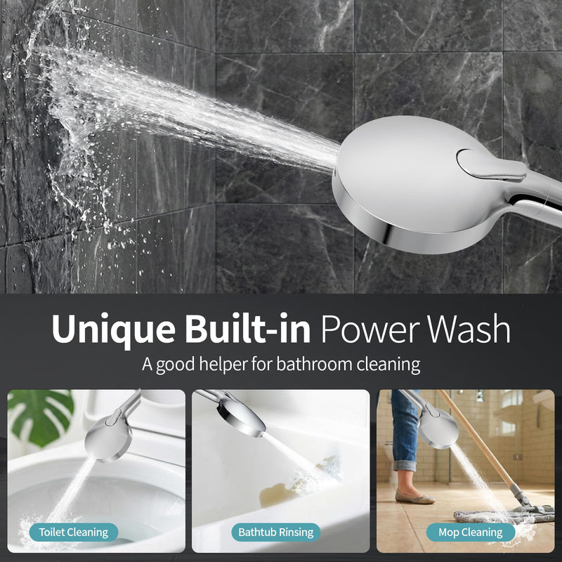 SR SUN RISE NSF Certified Filtered Shower Head with Handheld for Hard Water to Remove Chlorine High Pressure 9-Spray Setting (with Power Wash) Anti-Clog Nozzles (1 Filter, Chrome Silver) 2.5 Gallon Per Minute+1 Filter