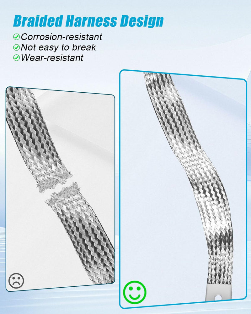 10 AWG Engine Copper Tinned Ground Strap Kit Replace 40140, 3Pcs 11 Inch Braided Ground Straps, 1Pc 14 Inch Grounding Terminal for Automotive Cars Body Frame, with 6 Screws