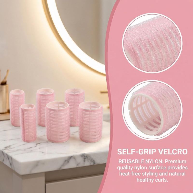 6 PCS Pink Hair Rollers Set, Heatless Curlers Self Grip Rollers for Hair Volume, Hair Rollers for Long Medium Short Hair Styling, Salon Hairdressing Curlers DIY Tool