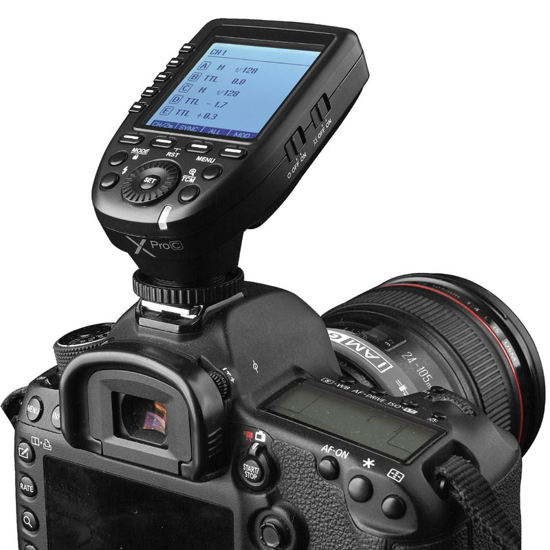 Godox XPro-C E-TTL Wireless Flash Trigger Transmitter for Canon EOS HSS 1/8000s TTL-Convert-Manual Function Large LCD Screen Slanted Design 11 Customizable Functions 5 Dedicated Group Buttons