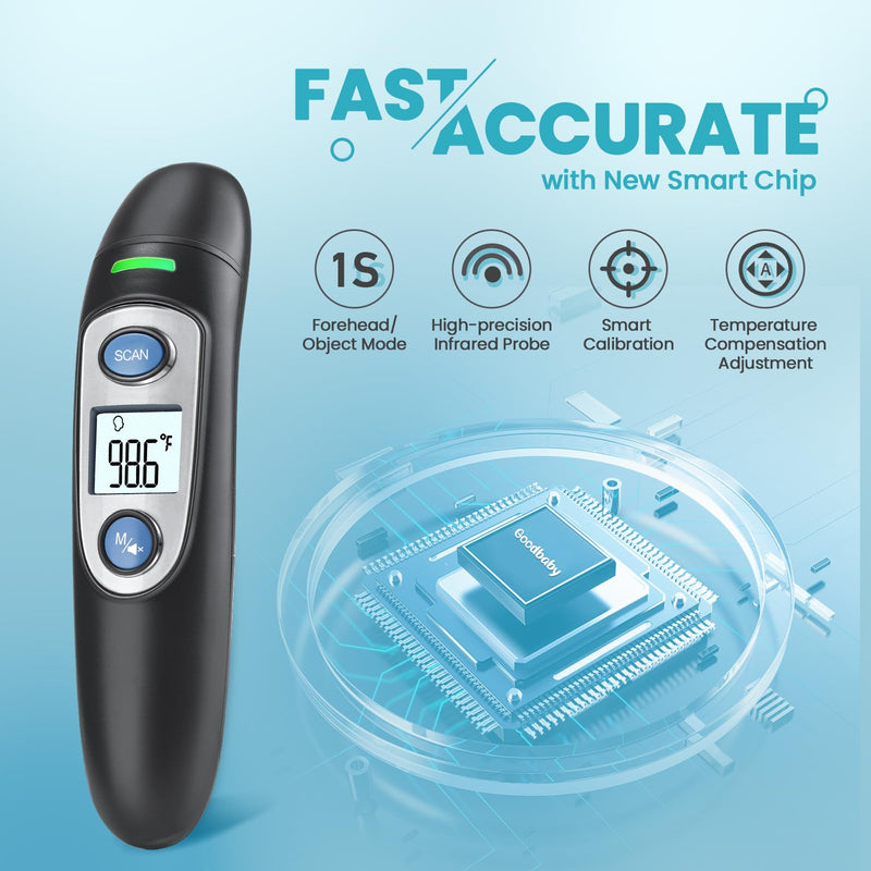 Infrared Thermometer for Adults,Forehead and Ear Thermometer for Fever, Babies, Children, Adults, Indoor and Outdoor Use Black