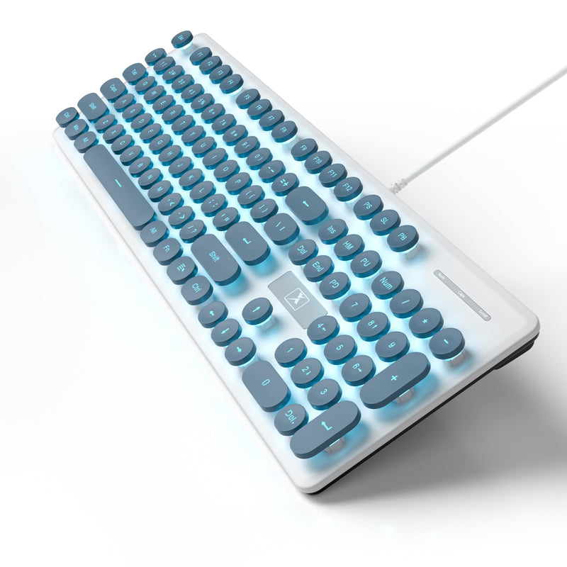 Typewriter Keyboard 104-key Punk Gaming Retro Keyboard LED Ice Blue Backlit Cute Keyboard with Wired USB Suitable for PC/Win/Mac/Laptop Computer Keyboard(Blue) V300/blue