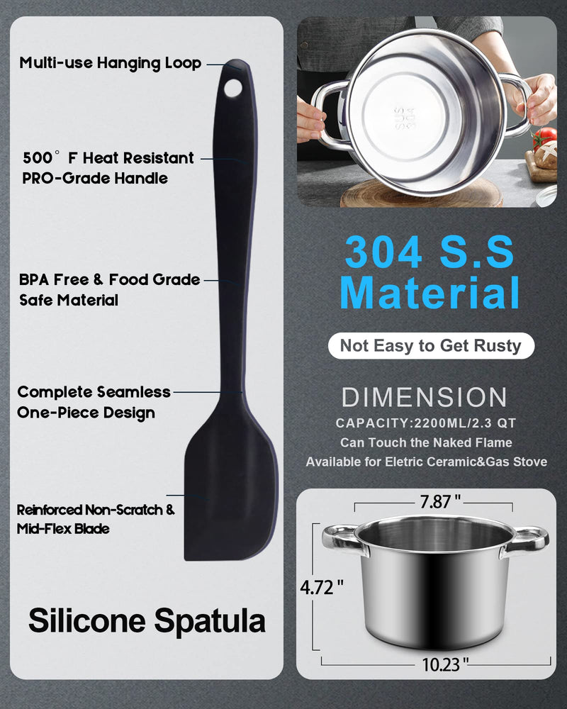 Double Boiler Pot Set,1200ML Double Boiler for Chocolate Melting, 2800ML 304 Stainless Steel Pot With Silicone Spatula for Melting Chocolate, Candy, Candle, Soap, Wax 1200ml+2800ml