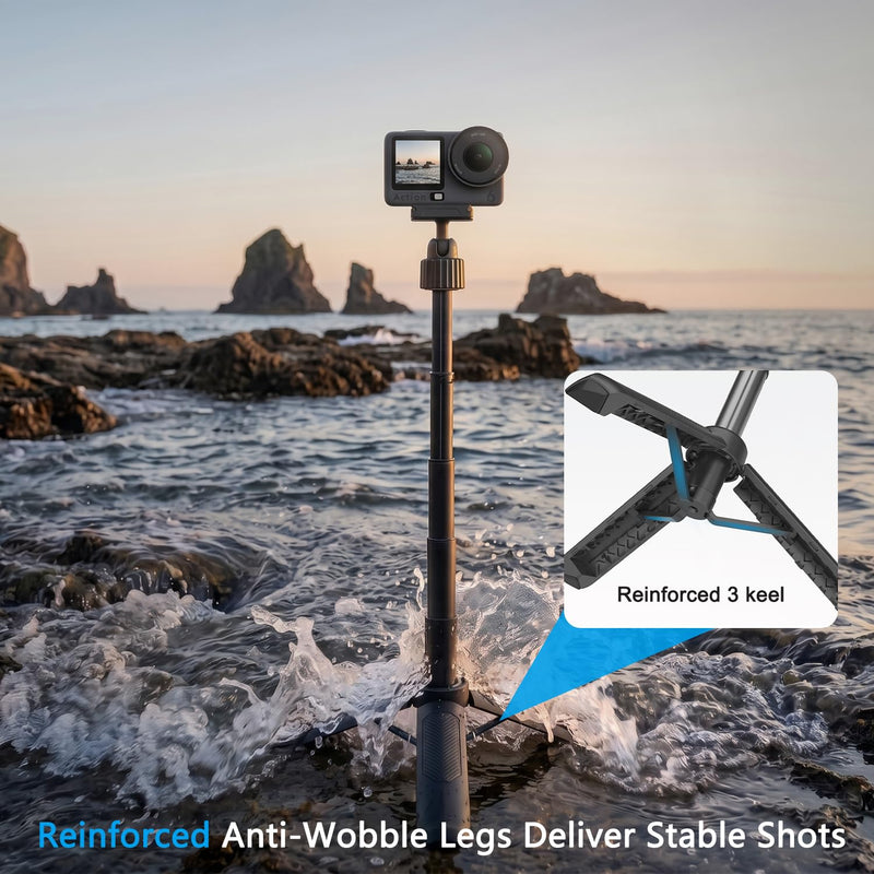 15.75'' Reinforced Selfie Stick Tripod for DJI Osmo Action 6/Nano | 3-Keel Enhanced Extendable Tripod, N55 Magnetic Mount, Ultra Light Portable Vlogging Pole Handle Grip for Travel Shooting
