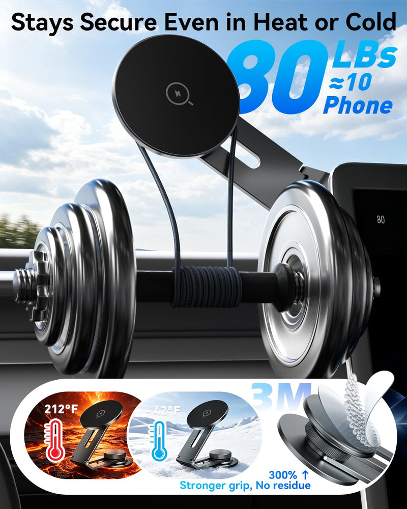 15W Wireless Charger Phone Mount for Tesla, Foldable & Extendable Metal Car Holder with Strong N55 Magnet, 360° Adjustable Stand for Tesla Model 3/Y/S/X/Cybertruck, Only Design for MagSafe