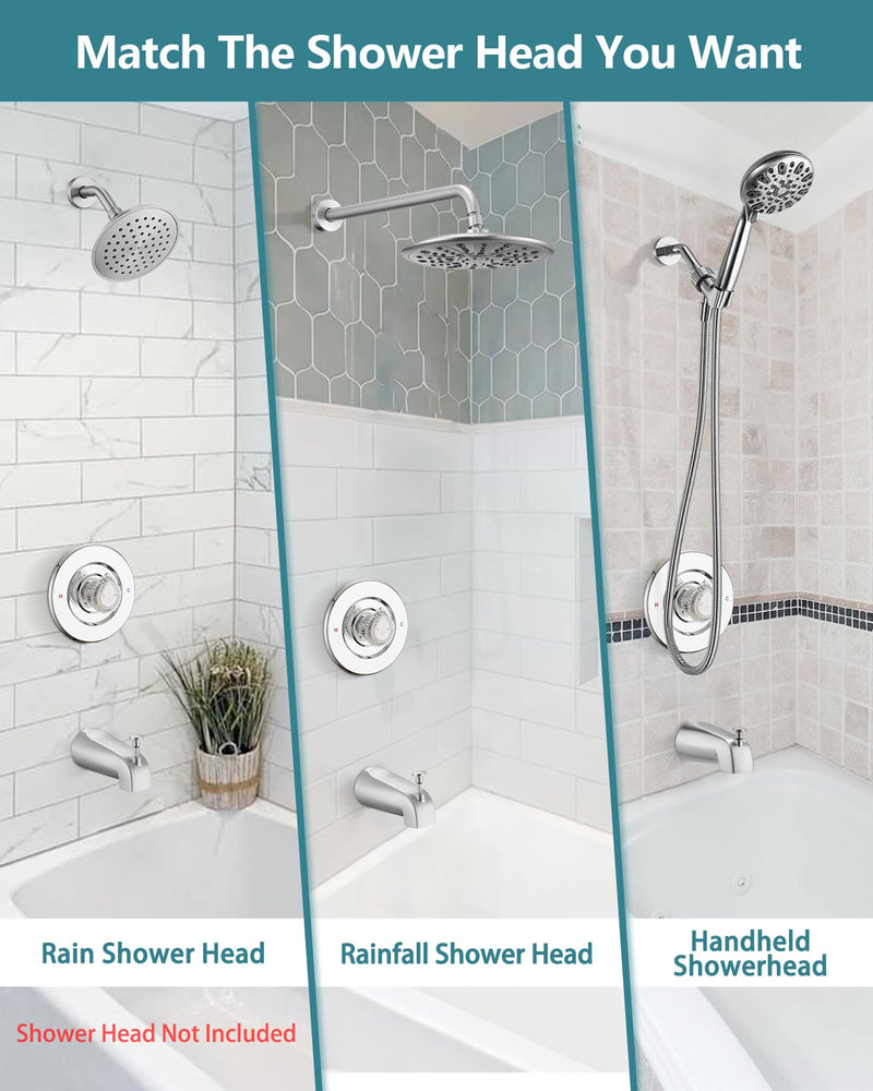 Shower Faucet Trim Kit Compatible with Moen Fit Chateau Valve Only, Pull-on Push-off Design Knob Handle, Chrome