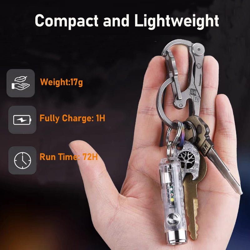 RovyVon Aurora A8 4th Gen USB C Keychain Flashlights Rechargeable, 650 Lumens 6500K Cool White Super Bright Mini Flashlight, with Red/White/365nm Sidelights, Magnetic Pocket Clip and Tail Base Silver, Clear (Sidelight: UV+Red+White)