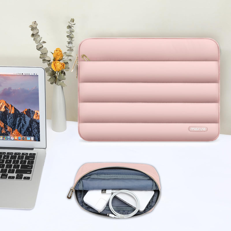 MOSISO Puffy Laptop Sleeve Compatible with MacBook Pro 16 inch 2024-2019 M3 A2991 M2 A2780 M1 A2485 A2141/Pro Retina 15 A1398,15-15.6 inch Notebook, Polyester Horizontal Bag with Small Case, Pink