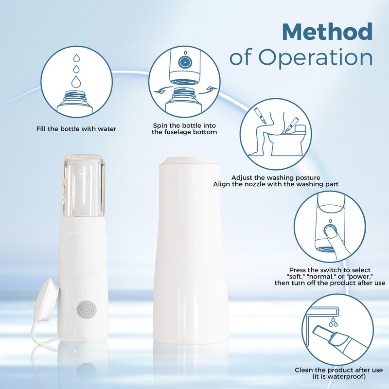 Portable Electric Bidet for Travel, Rechargeable Handheld Bidet with 3 Water High Pressure Sprayer Levels, Adjustable Nozzle, IPX7 Waterproof, Perfect for Personal Hygiene, White Portable Bidet