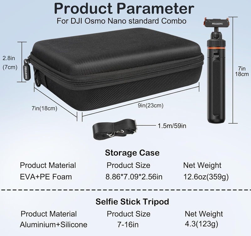 PellKing Selfie Stick & Carrying Case 2 in 1 Kit for Insta360 Ace Pro 2, 16.14in Selfie Stick Tripod with Magnetic Quick Release Mount, Portable Hard Case, Vlog & Travel for Insta360 Ace Pro 2
