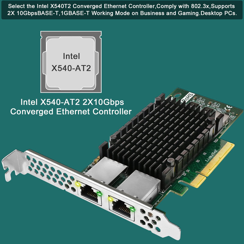 X540T2 Dual 10GbE RJ45 Ports Converged Ethernet Adapter for Servers and Desktop PCs, Intel X540AT2 10GbE Converged Ethernet Controller, 2X 10GbE RJ45, for Virtualization, Storage and Gaming (X540T2) X540T2