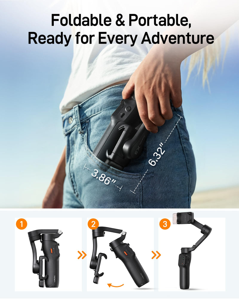 hohem iSteady X3 3-Axis Gimbal Stabilizer for iPhone & Android, Black | Detachable Remote, iSteady 8.0 Anti-Shake, Tripod & Extendable Rod, Magnetic Fill Light, AI Tracking, Foldable 0.93lb Design iSteady X3 Black