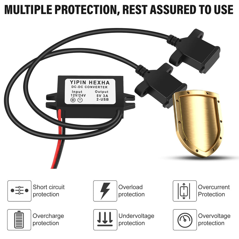 DC Converter 12V 24V to 5V 3A 15W Dual USB Female DC DC Buck Converter Adapter Step Down Module Dual USB Interface
