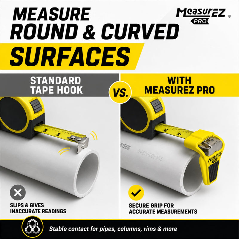 No Slip Tape Measure Hook Extension | Rubber Grip Hook for Round Edges | Measure Pipes, Columns & Curved Surfaces | Do-It-Yourself (DIY), Handyman, Construction Gift & Stocking Stuffer | USA Made 1 pack