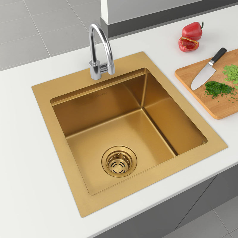 LQS Gold Extended Sink Flange with Deep Basket Strainer, Deep Garbage Disposal Sink Flange for Kitchen Sink, Fit for 3-1/2 Inch Standard Sinks Drain Hole
