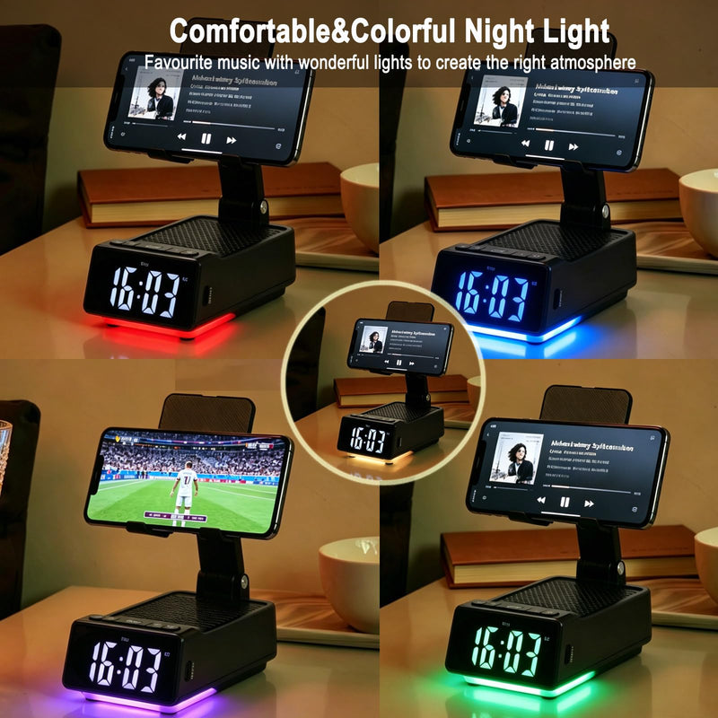 Gifts for Father & Men Who Have Everything, Bluetooth Speaker Phone Stand, Dual Alarm & RGB Light, Adjustable Foldable Charging Holder, Unique Birthday Gifts for Men, Women & Husband