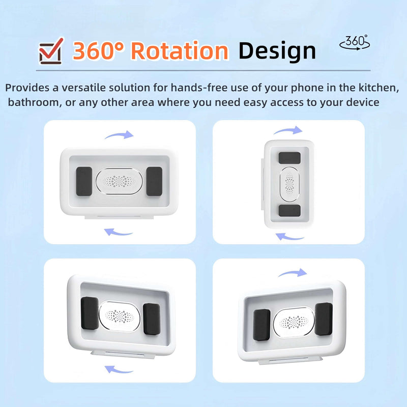 Shower Phone Holder 480 Rotation Phone Stand Case Mount for Bathroom Waterproof Bathtub Kitchen Wall Mirror Compatible with iPhone Samsung All 4.5-7 Inch Smartphones. T-NN (White) White