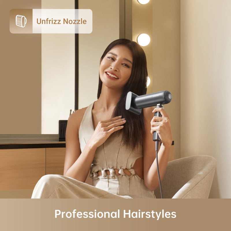  [AUSTRALIA] - DREAME Pocket High-Speed Hair Dryer, 110,000 RPM, 3 Foldable Forms, 300g | Anti-Frizz Nozzle, 300M Negative Ions, 40s NTC Fast Drying, 5 Temp Settings, <60dB Silent Tech Pocket-Gold