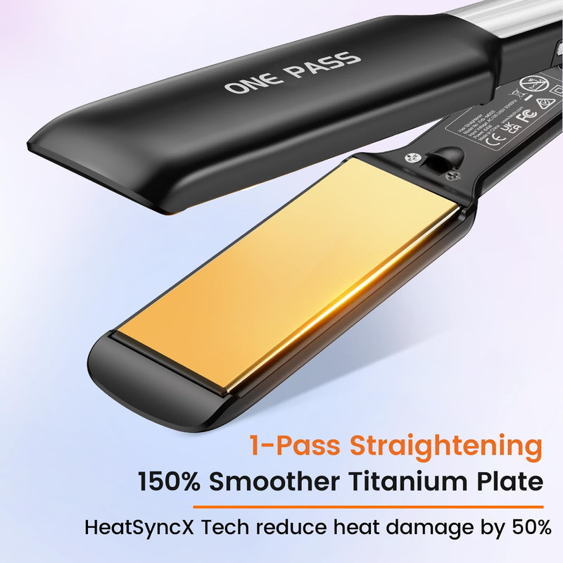 Faszin Professional Hair Straighteners, 42mm Wide-Plate | Titanium Negative Ion Flat Iron, 30s Rapid Heating, Real-time Temperature Display, 11 Adjustable Temp Levels (130-230℃)