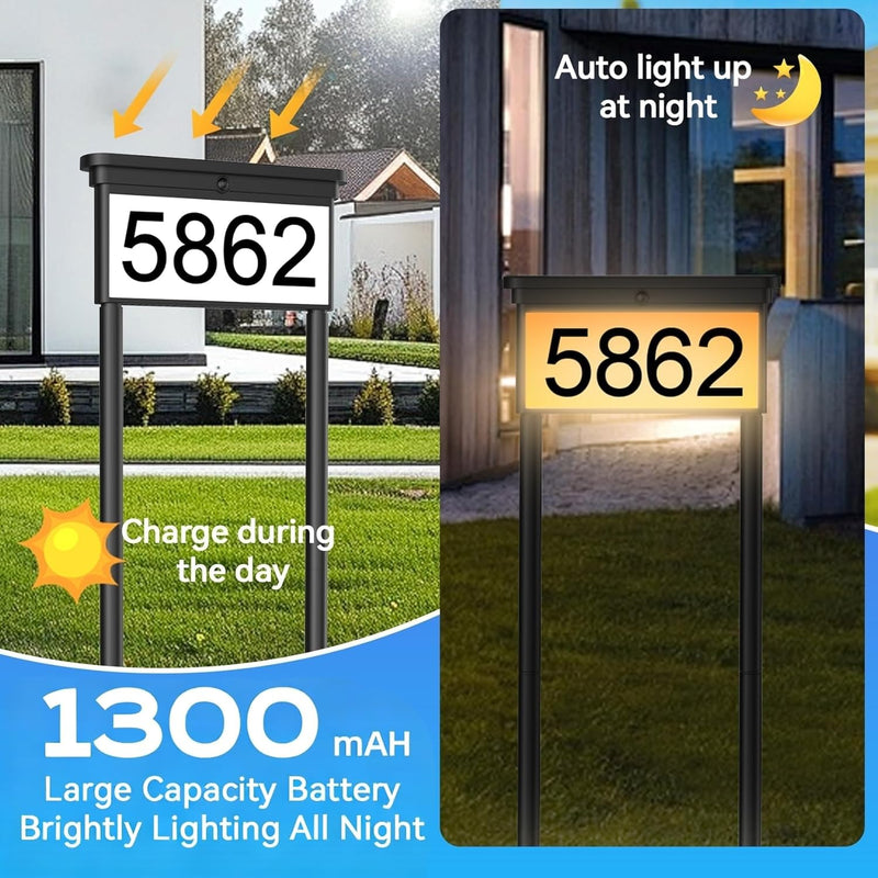 Solar House Numbers For Outside，with Ground Stake - Solar Powered Waterproof LED Light for Outdoor House Number Sign