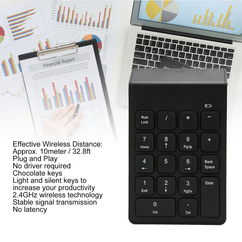 2.4G Wireless Numeric Keypad 18 Keys Chocolate Keys Numpad Plug and Play with Ergonomic Tilt for Tablet Computer