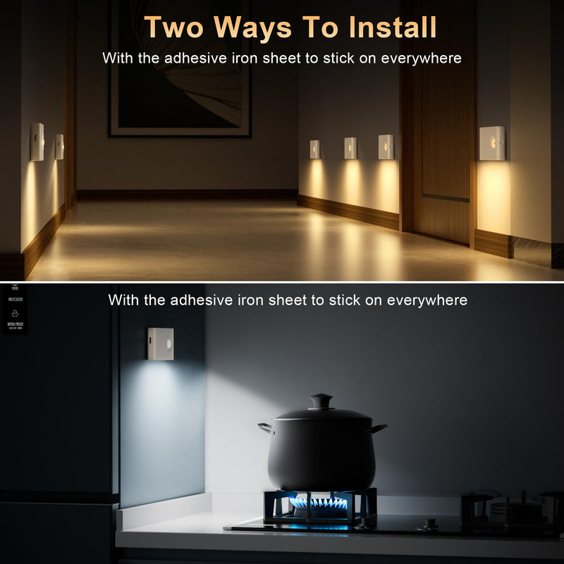 YiaMia Stair Lights Motion Sensor Indoor, 6-Pack Rechargeable Night Lights with 3 Color Modes, Wireless Under Cabinet Lighting for Stairs, Hallway, Kitchen, Bathroom 6 Pack