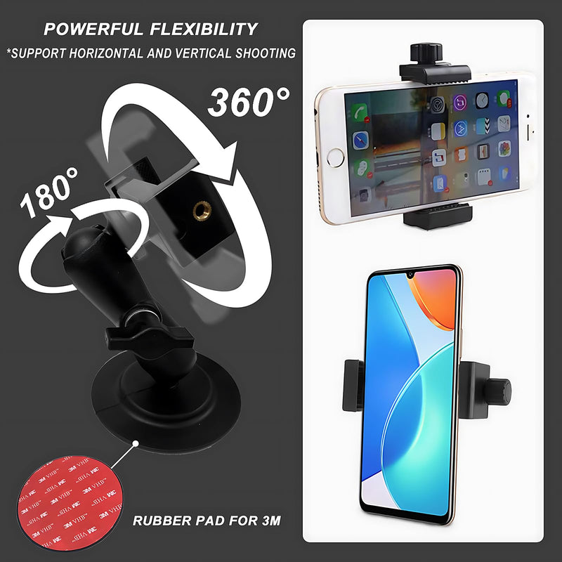 Flex Adhesive Ball Base Compatible with RAM Mounts B Size Double Socket Arm, 1" Ball Head Adapter with 3.75" Double Socket Arm and Phone Holder, Suction Cup Base for Mounting on Car Dashboards