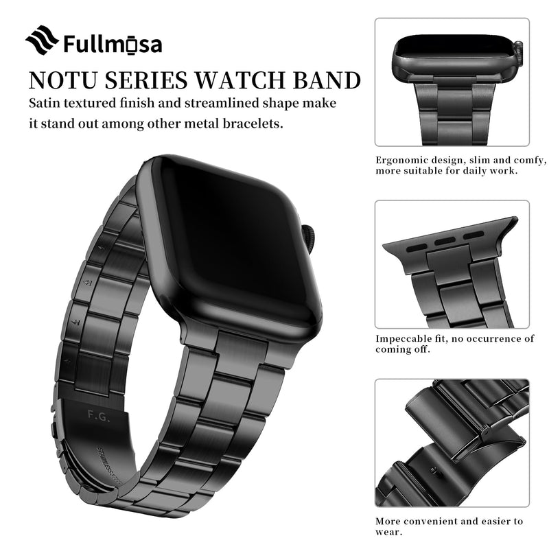 Fullmosa No Tools Needed Compatible Apple Watch Bands 41mm 40mm 38mm,Slim Stainless Steel Chain Strap with Case for iWatch Series 9/8/7/6/5/4/3/2/1/SE2/SE,Black Black 41/40/38mm