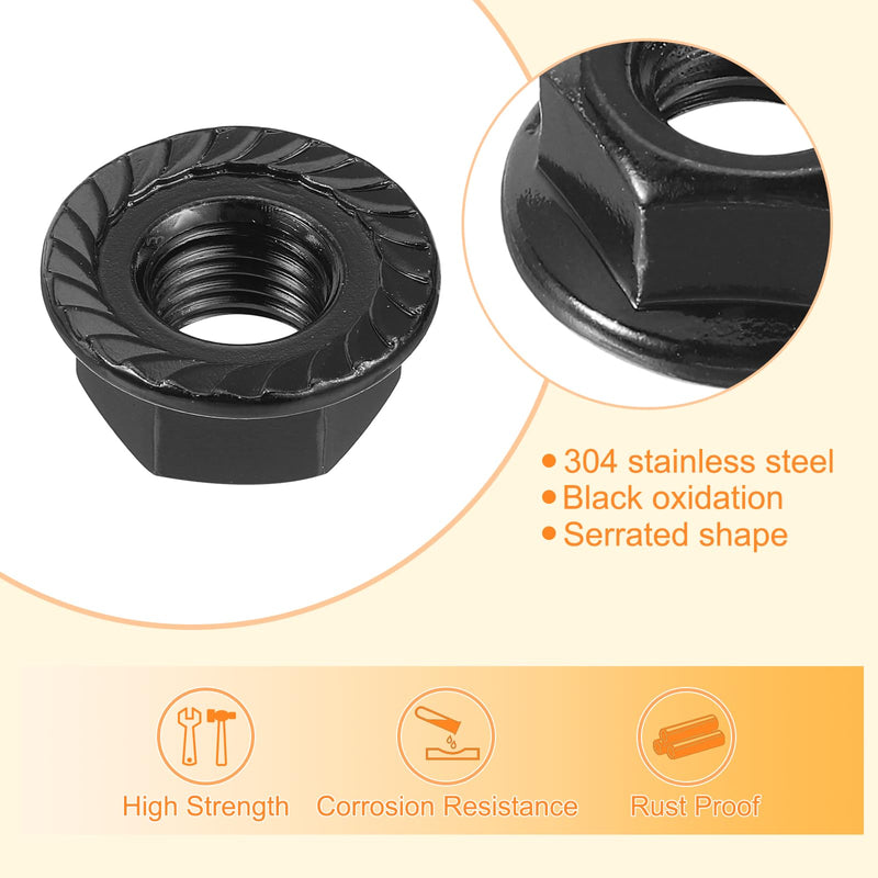 uxcell M12x1.5mm Serrated Flange Hex Lock Nuts, 25Pcs 304 Stainless Steel Non-Slip Metric Hexagon Flange Nut, Full Thread, Bright Finish, Black 25
