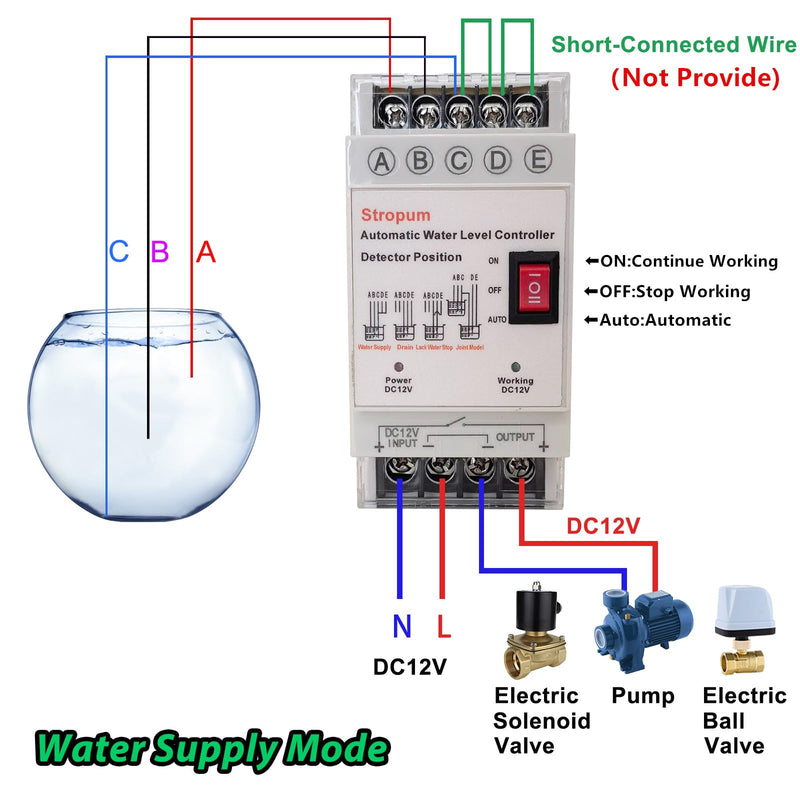 DC 12V Automatic Water Level Controller Liquid Level Sensor Detector Pump Float Switch Control Relay with 6.5ft Detector GL-2 DC 12V