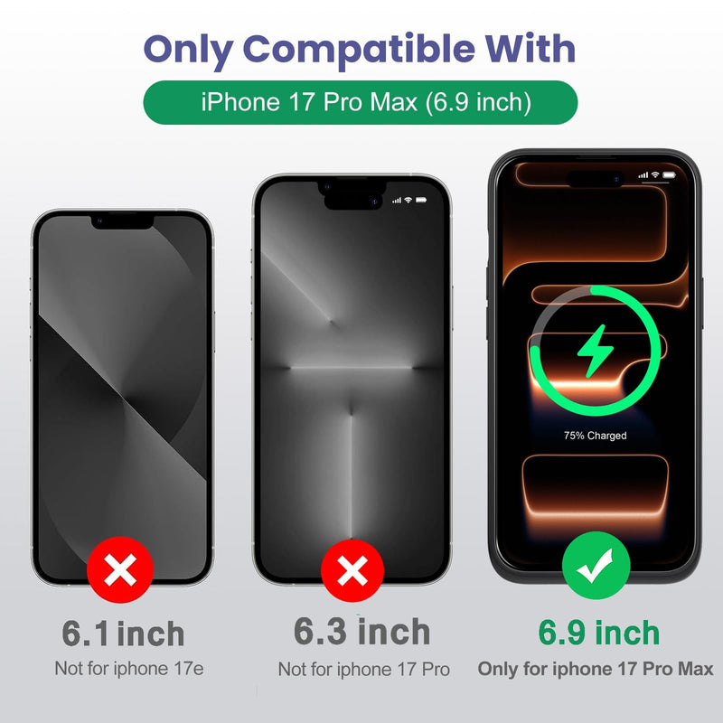 Battery Case for iPhone 17 Pro Max,Powerful 8600mah Ultra-Slim Portable Extended Charger Cover for iPhone 17 Pro Max Charging Case(6.9 Inch)-Black Black