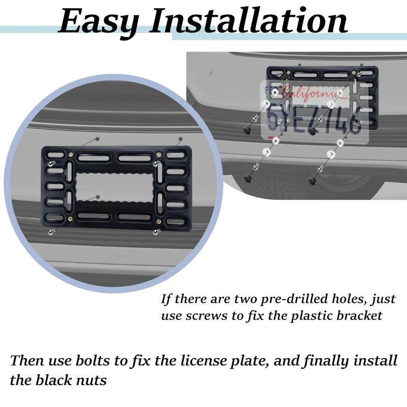 License Plate Bracket Holder, Front License Plate Bracket, No Drill Front Plate Mount, Licenses Plates Brackets Bumper, Car Frame Mount Adapter with Stainless Steel Screw Cap, Cable Ties