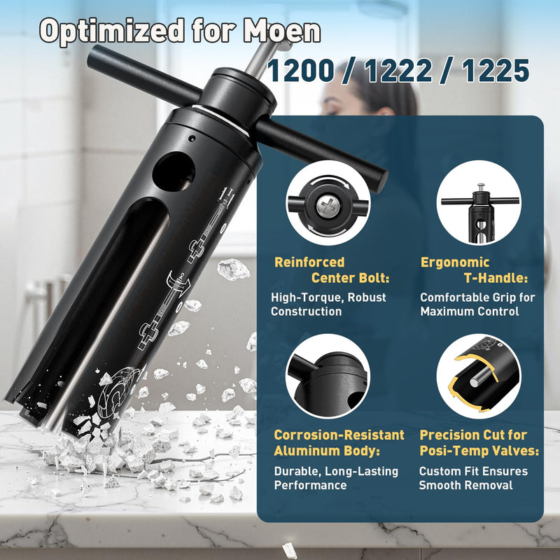 Cartridge Puller Removal Tool for Moen 1200, 1222, 1225 Cartridges, Professional Shower Valve Stem Extractor, Corrosion-Resistant Aluminum Body, Easy DIY Cartridge Replacement Fits 1200/1222/1225 Series