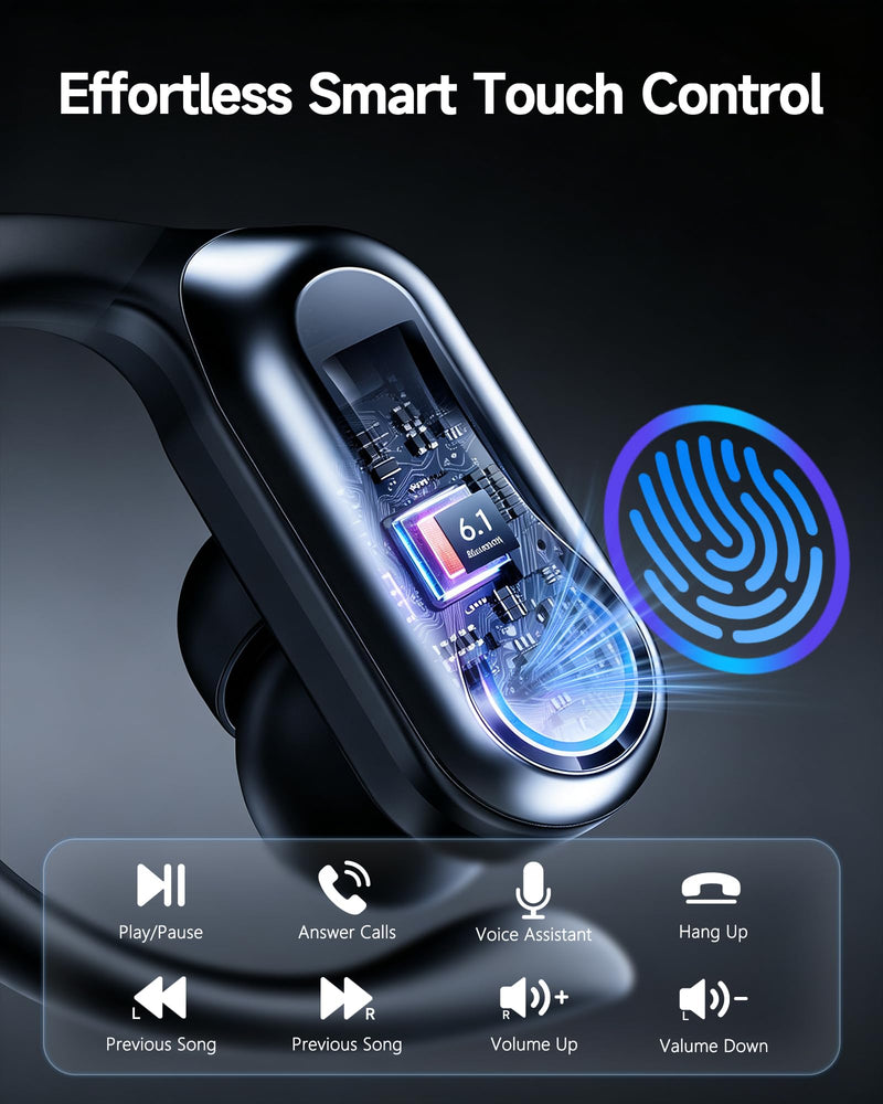 Wireless Earbuds, Bluetooth Headphones 6.1, 90H Playtime Ear Buds with Hooks for Sports, Dual LED Display Earphones IPX7 Waterproof for Gym/Runing/Workout deep black