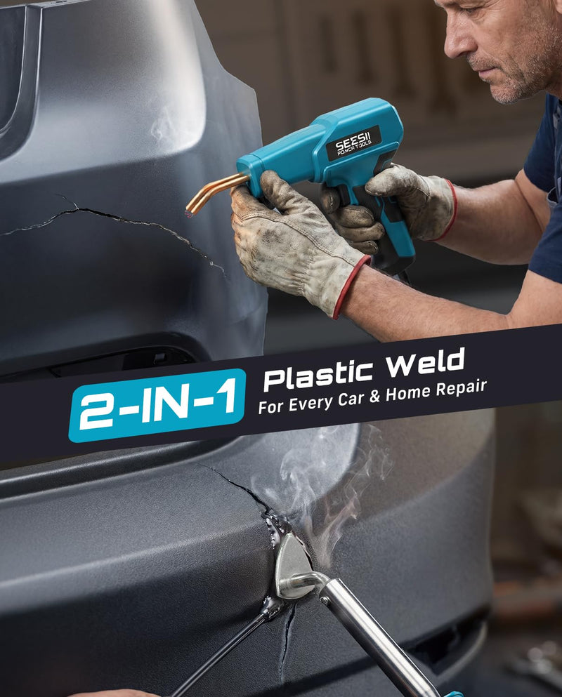 SEESII 150W Plastic Welder Welding Kit, 2 in 1 Hot Stapler Plastic Repair Kit with 60W Soldering Iron, Staples, 20PCS Plastic Rods & Pliers for Car Bumper Crack, Kayak, Dashboard, Plastic Toys Repair Blue