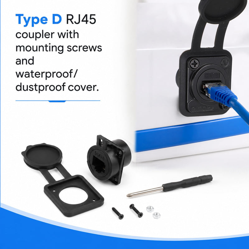 2PCS Shielded D-Type RJ45 Connector RJ45 Panel Mount Coupler | CAT6 /CAT5E/CAT5 Female to Female LAN Network Bulkhead Pass Through Socket Ethernet Extension Adapter with Screw Screwdriver