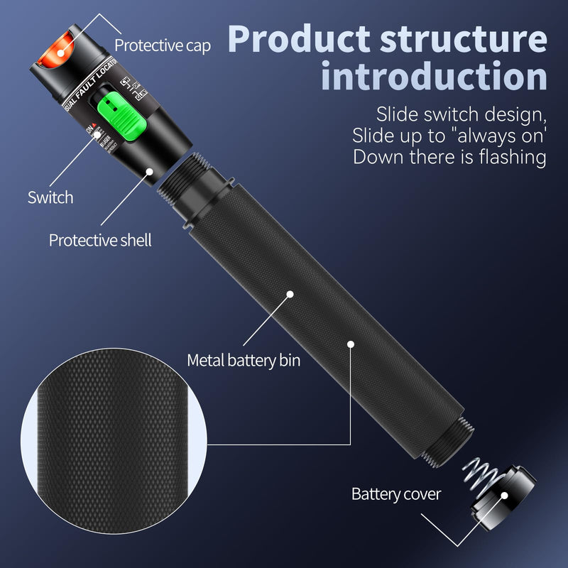 Visual Fault Locator 30KM - VFL Fiber Optic Tester Kit Include Single Mode 9/125um FC Male to LC Female Adapter, Fiber Optic Lights for Network Cable (Battery not Included) 30km-Battery Not Included