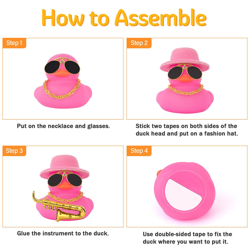 wonuu Car Dashboard Ducks, Saxophone Decor Rubber Duck Car Ornaments with Mini Top Hat Necklace Sunglasses (Light Blue) Glitter Light Blue