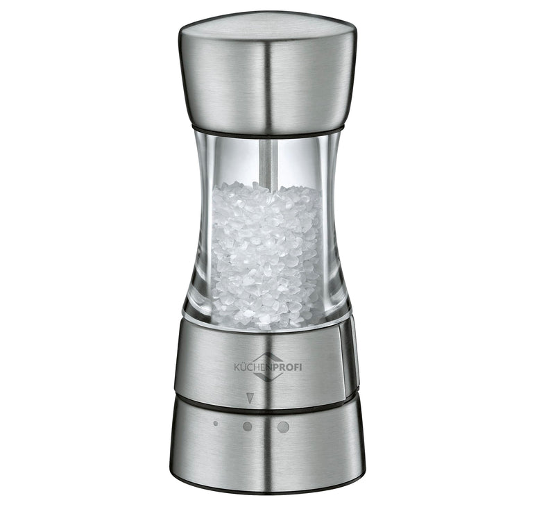Küchenprofi Acrylic Salt Mill Grinder Set - 2.5" x 5.5"H, Stainless Steel & Acrylic - Pepper Mill with Adjustable Ceramic Grind - Multipurpose Stainless Steel Kitchen Tool