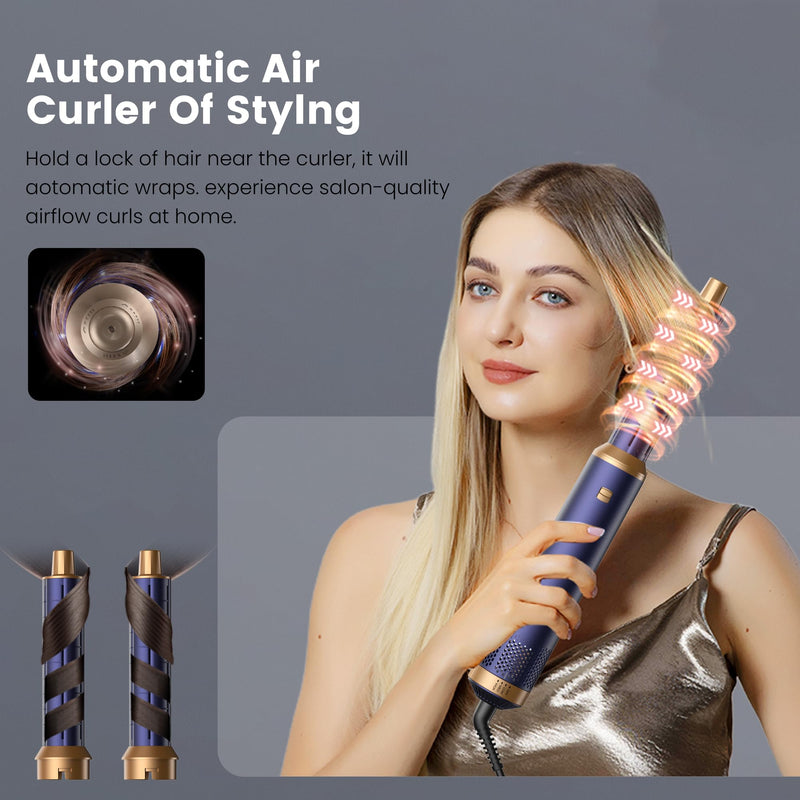 Airbrush Hair Styler, Air Brush 5 in 1 with Curl Straighten, Volumise, Smooth and Drying for Styling, Airbrush 5 in 1 Hot Air Styler for All Hair Type/Length Blue