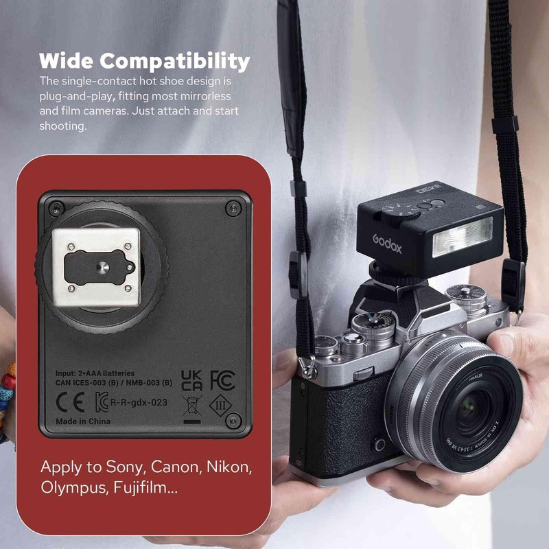 Godox iM30 Mini Flash for Canon/Sony/Fujifilm/Nikon/Panasonic/Olympus | GN15 with 7 Levels Flash Power, S1/S2 Optical Control, GODOX Flash iM 30 Mini Camera Flash iM30 without Diffuser