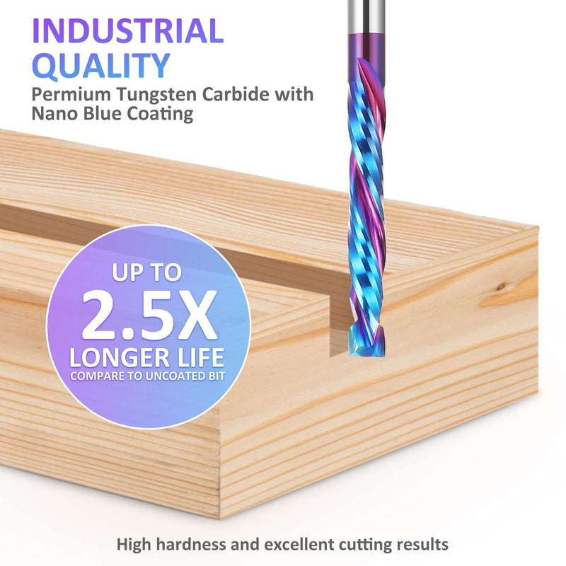 HQMaster Up & Down Cut Compression Bit 1/8" Shank Spiral CNC Router End Mill Tungsten Carbide Milling Cutter Set 5 Pack 1/8" x 1/8" x 7/8" x 1-31/32"