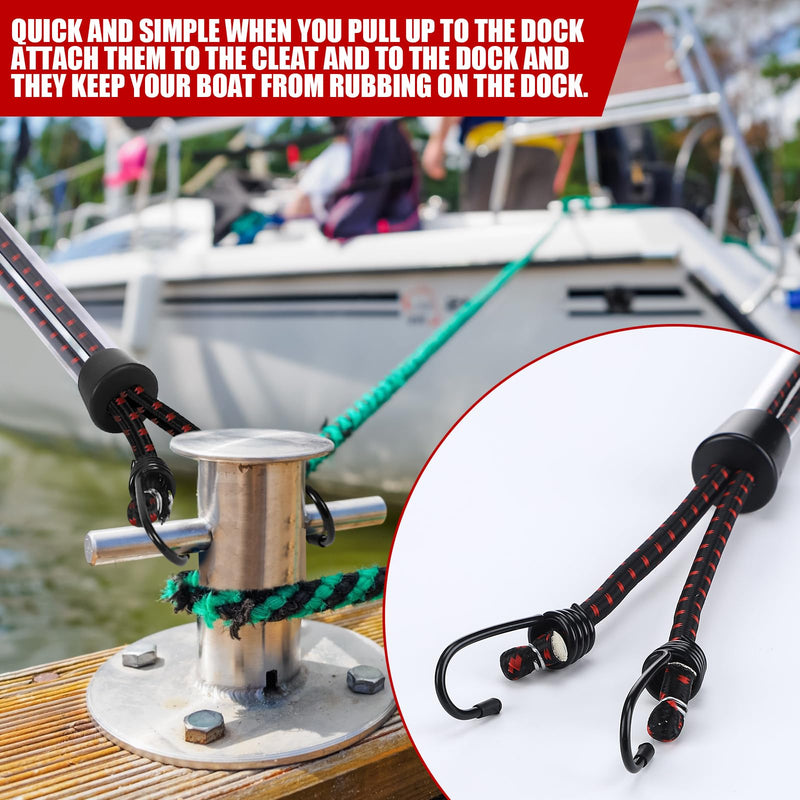 Tandefio 2 Pcs Dock Rods for Boat Docking Pole 16 Inch Docking Sticks for Boats Mooring Bungee Lines with Hook, Speedboat Accessories for Men Gifts Red Black