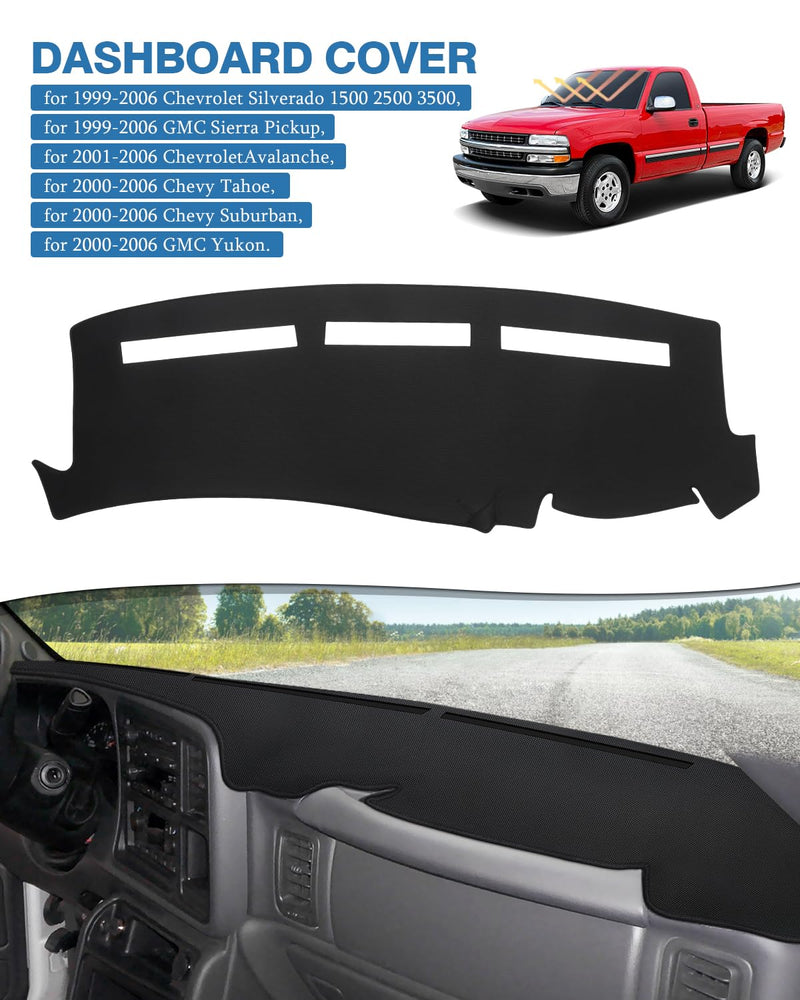 FIILINES Dash Cover for 1999-2006 GMC Sierra/Chevrolet Silverado, 2000-2006 GMC Yukon XL/Chevy Suburban Tahoe Avalanche, Dashboard Cover Mesh Dash Mat Black