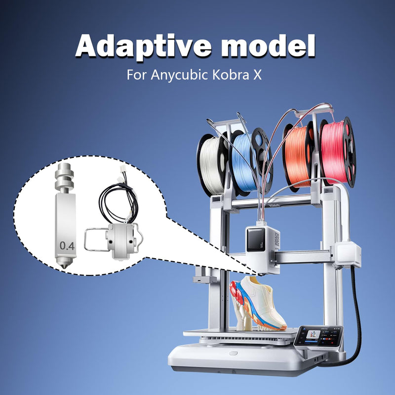 4PCS Kobra X Hotend Nozzles and 1PC Heating Assembly Kit 3D Printer Assembled Extruder Kits for Anycubic Kobra X All Metal Hot End/Printhead Integrated 0.4mm/0.4mm/0.6mm/0.8mm Nozzle 5