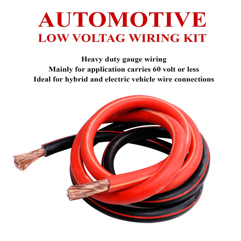 2 Gauge Battery Power Cable (5 Feet Black, 5 Feet Red) - 2 AWG Copper Clad Welding Wire with M8 & M10 SC Cable Lugs for Car, Camper, RV, Solar Low Voltage Wiring 5 Feet Each w/o Cable Sleeve Black and Red