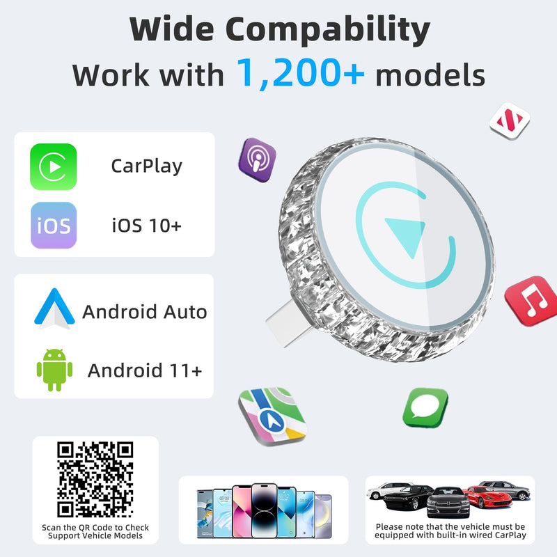 Wireless CarPlay Adapter for iPhone,5.8GHz WiFi Bluetooth 5.3 F Fast Auto-Connect, Stable Connection, Multi-User Seamless Connection for Convert Wired to Wireless Car Play Adapter White