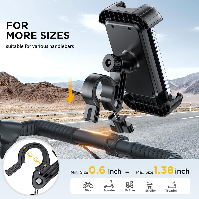 Miracase Bike Phone Holder, Silicone Wrapped Anti Shake Bicycle Phone Mount, Handlebar Clamp Cell Phone Holder for Bike, Scooter Motorcycle Phone Mount Accessories for iPhone Smartphone black