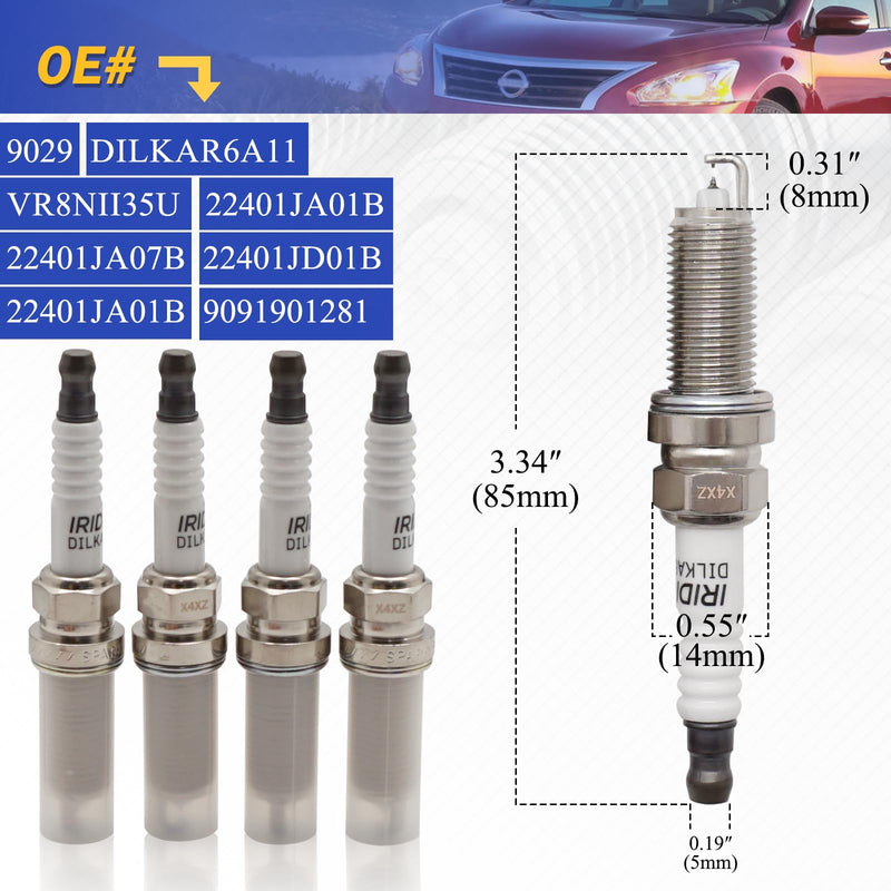 9029 Double Iridium Spark Plug Compatible with 2007-2019 Nissan Altima Versa Sentra Rogue Cube NV200 Pathfinder Infiniti FX50 M56 QX60 QX70 DILKAR6A11 Double Iridium: 9029
